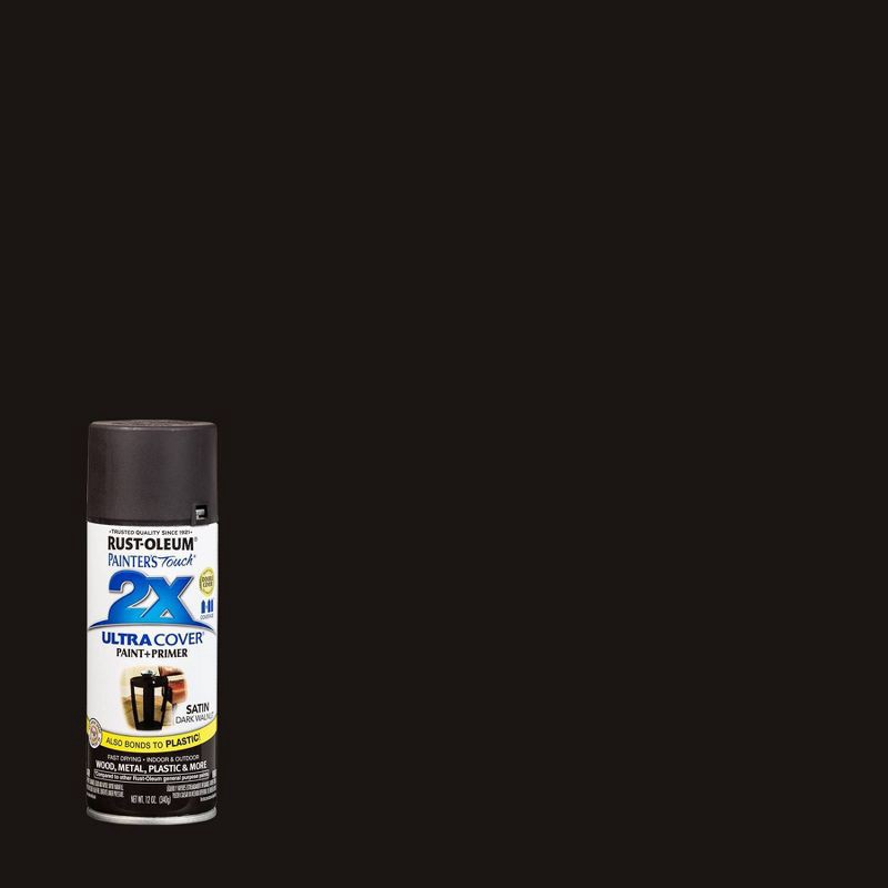 slide 1 of 13, Rust-Oleum 12oz Painters Touch 2X Ultra Cover Spray Paint Dark Walnut: Satin Finish, Interior/Exterior, Enamel Base,