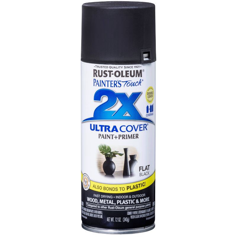 slide 4 of 13, Rust-Oleum 12oz Painters Touch 2X Ultra Cover Spray Paint Flat Black: Matte Enamel for Interior & Exterior Surfaces, 12 oz