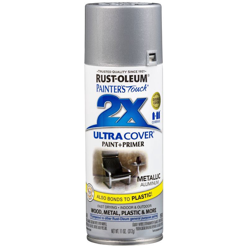 slide 4 of 13, Rust-Oleum 12oz Painters Touch 2X Ultra Cover Spray Paint Aluminum: Enamel, Interior/Exterior, Silver, 20 sq ft Coverage,