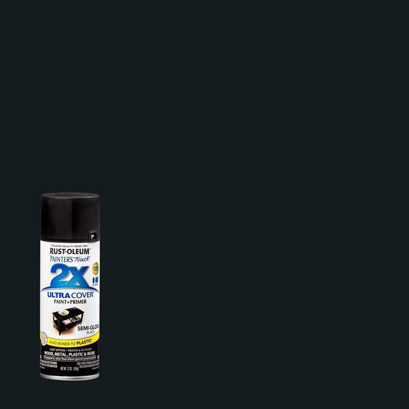 slide 1 of 12, Rust-Oleum 12oz Painters Touch 2X Ultra Cover Semi-Gloss Spray Paint Black: Enamel for Interior & Exterior Surfaces,