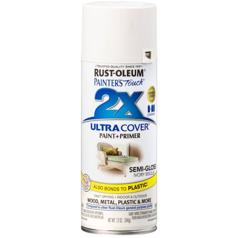 slide 4 of 10, Rust-Oleum 12oz Painters Touch 2X Ultra Cover Spray Paint Ivory: Semi-Gloss Enamel for Interior & Exterior Surfaces,