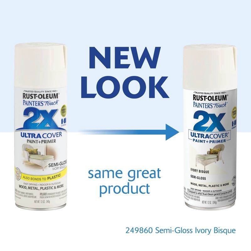 slide 9 of 10, Rust-Oleum 12oz Painters Touch 2X Ultra Cover Spray Paint Ivory: Semi-Gloss Enamel for Interior & Exterior Surfaces,