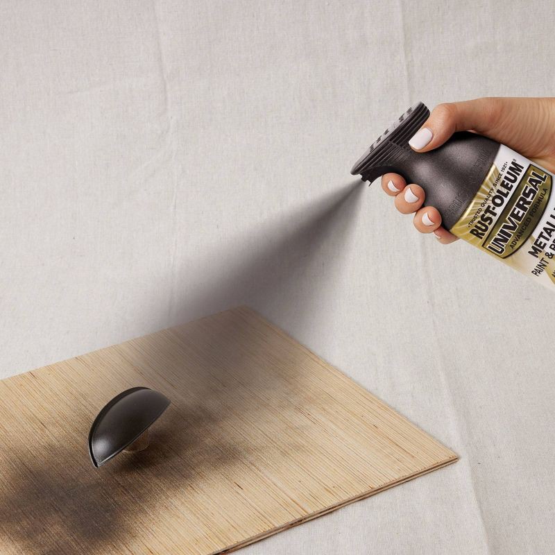 slide 5 of 10, Rust-Oleum 11oz Universal Paint and Primer in One Bronze: Metallic Spray for Metal, Wood, Glass, Vinyl, 20 sq ft Coverage, 11 oz, 20 sq ft