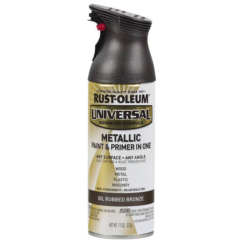 slide 9 of 10, Rust-Oleum 11oz Universal Paint and Primer in One Bronze: Metallic Spray for Metal, Wood, Glass, Vinyl, 20 sq ft Coverage, 11 oz, 20 sq ft