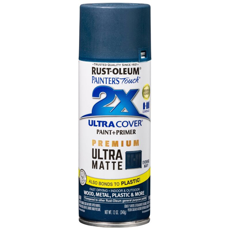 slide 4 of 10, Rust-Oleum 12oz Painters Touch 2X Ultra Cover Spray Paint Dark Blue: Matte Finish, Interior/Exterior, Enamel Base, 