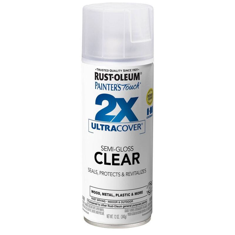 slide 10 of 10, Rust-Oleum 12oz 2X Painter's Touch Ultra Cover Semi-Gloss Spray Paint Clear: Enamel Sealer for Interior & Exterior Surfaces,