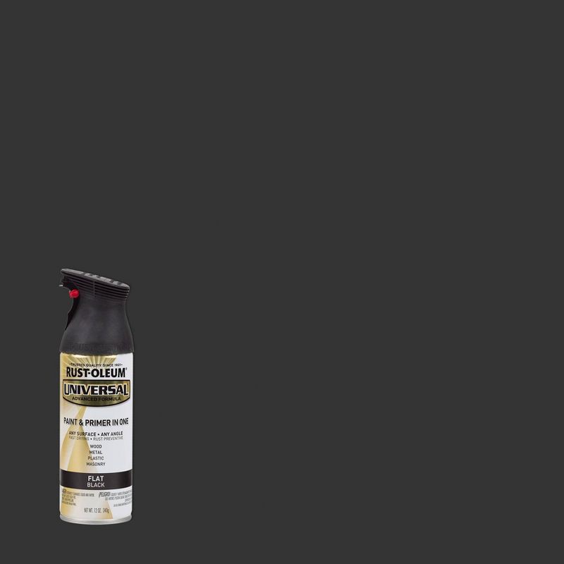 slide 1 of 6, Rust-Oleum 11oz Universal Paint and Primer in One Flat Black: Matte Spray for Interior & Exterior, Metal, Wood, Glass, 11 oz