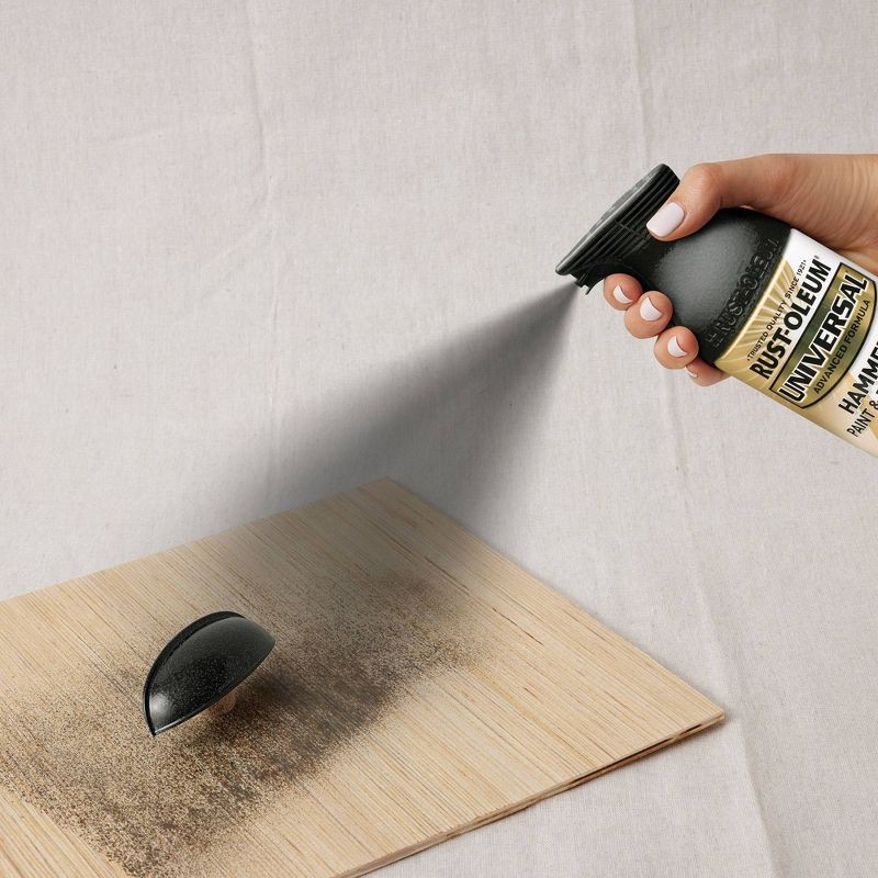 slide 6 of 11, Rust-Oleum 11oz Universal Hammered Paint and Primer in One Black: Oil-Based Spray for Metal, Wood, Glass, 20 sq ft Coverage, 11 oz, 20 sq ft