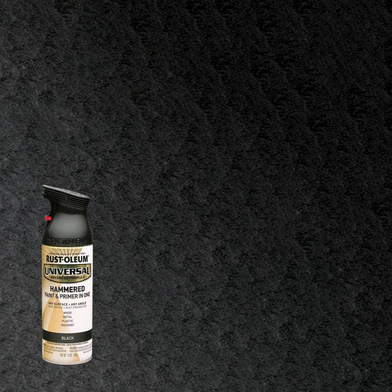 slide 1 of 11, Rust-Oleum 11oz Universal Hammered Paint and Primer in One Black: Oil-Based Spray for Metal, Wood, Glass, 20 sq ft Coverage, 11 oz, 20 sq ft