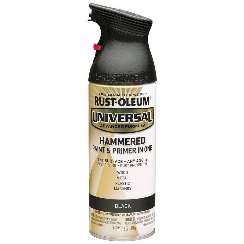 slide 10 of 11, Rust-Oleum 11oz Universal Hammered Paint and Primer in One Black: Oil-Based Spray for Metal, Wood, Glass, 20 sq ft Coverage, 11 oz, 20 sq ft