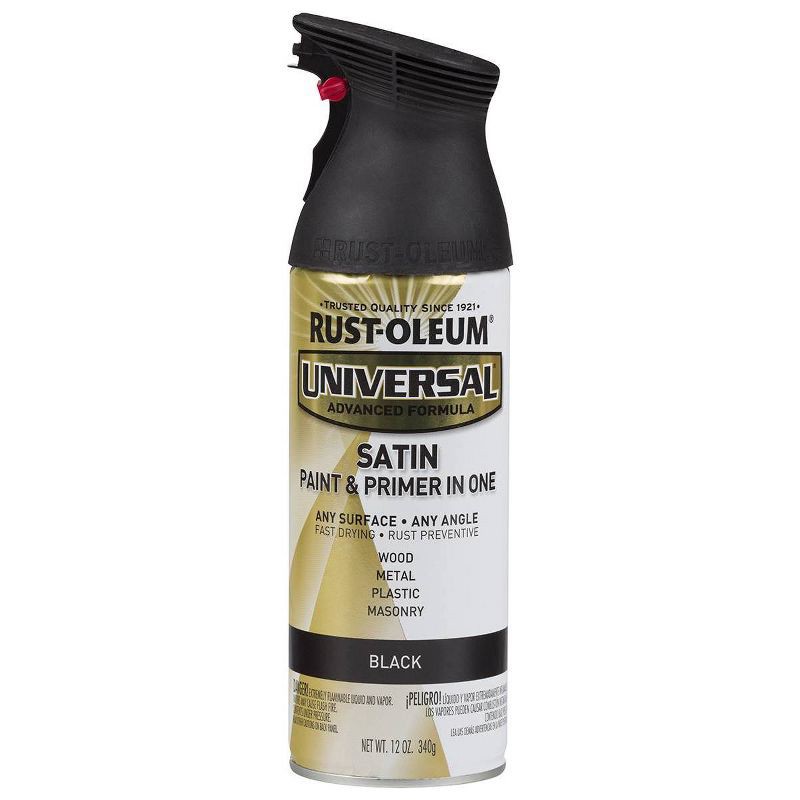 slide 10 of 11, Rust-Oleum 11oz Universal Paint and Primer in One Black: Satin Finish Spray for Interior & Exterior Surfaces, 11 oz