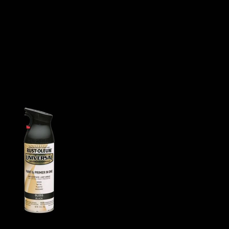 slide 1 of 12, Rust-Oleum 11oz Universal Paint and Primer in One Gloss Black: Spray Paint for Interior & Exterior, Metal, Wood, Glass, 11 oz