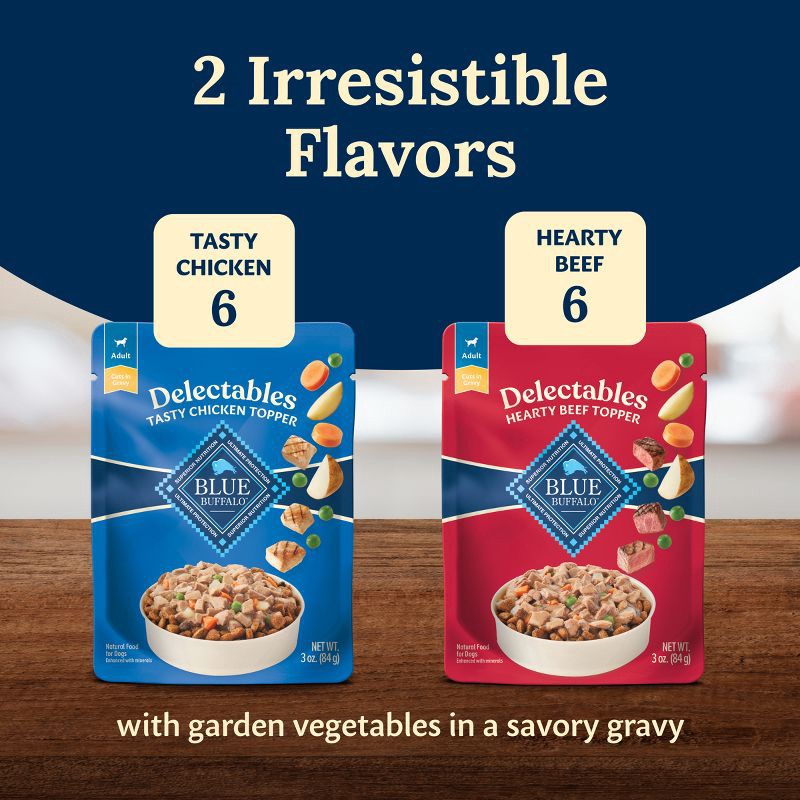 slide 3 of 9, Blue Buffalo Delectables Grain Free Natural Wet Dog Food Topper Variety Pack Chicken Dinner & Beef Dinner - 3oz/12ct, 12 ct; 3 oz