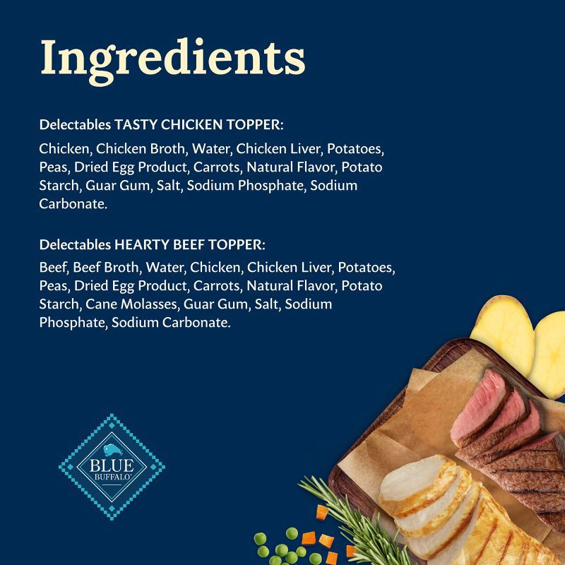 slide 5 of 9, Blue Buffalo Delectables Grain Free Natural Wet Dog Food Topper Variety Pack Chicken Dinner & Beef Dinner - 3oz/12ct, 12 ct; 3 oz