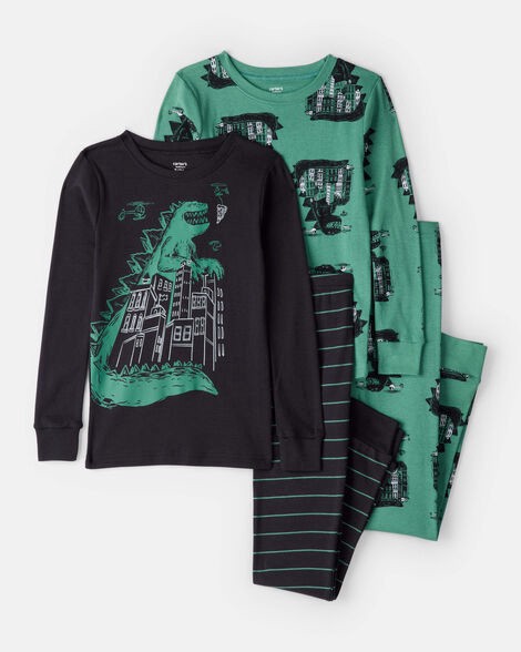 slide 1 of 3, Carter's Boys Godzilla 100% Cotton Loose Fit 4-Piece Pajamas - Black/Green Black/Green 12, 4 pc