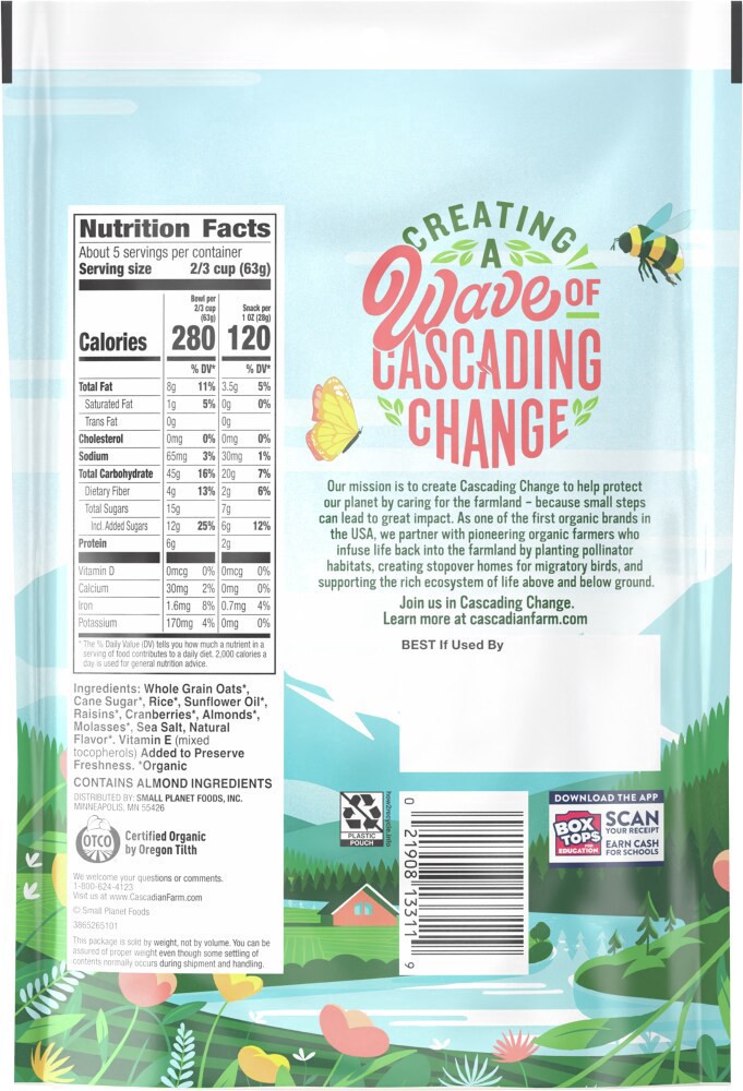 slide 2 of 3, Cascadian Farm Organic Granola, Fruit and Nut Cereal, Resealable Pouch, 11 oz, 1 ct