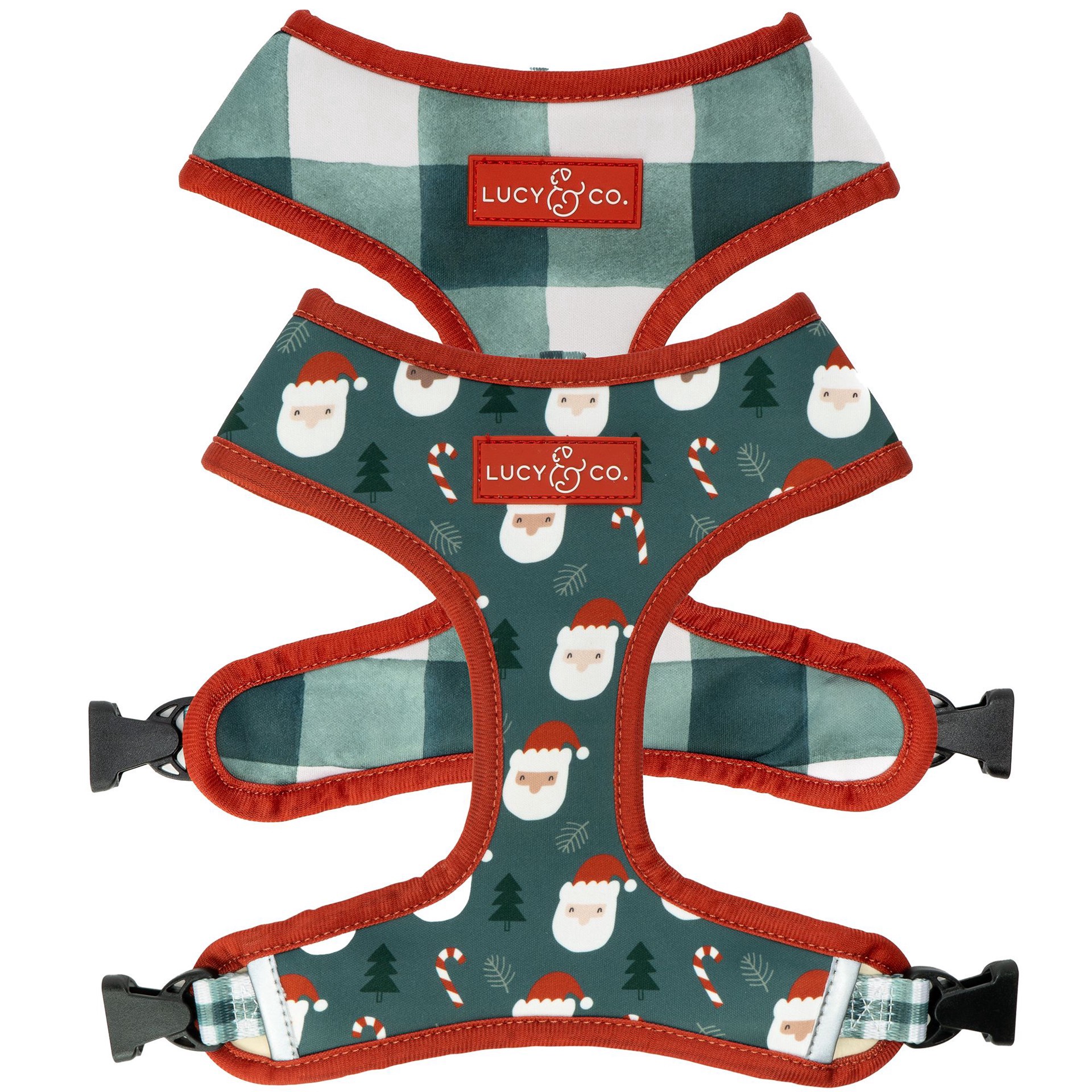 slide 1 of 1, Lucy & Co. Holiday Coming To Town Reversible Dog Harness, LG
