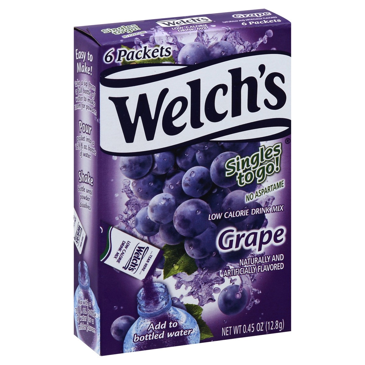 slide 2 of 5, Welch's Singles to Go! Low Calorie Grape Drink Mix 6 Sticks, 6 ct