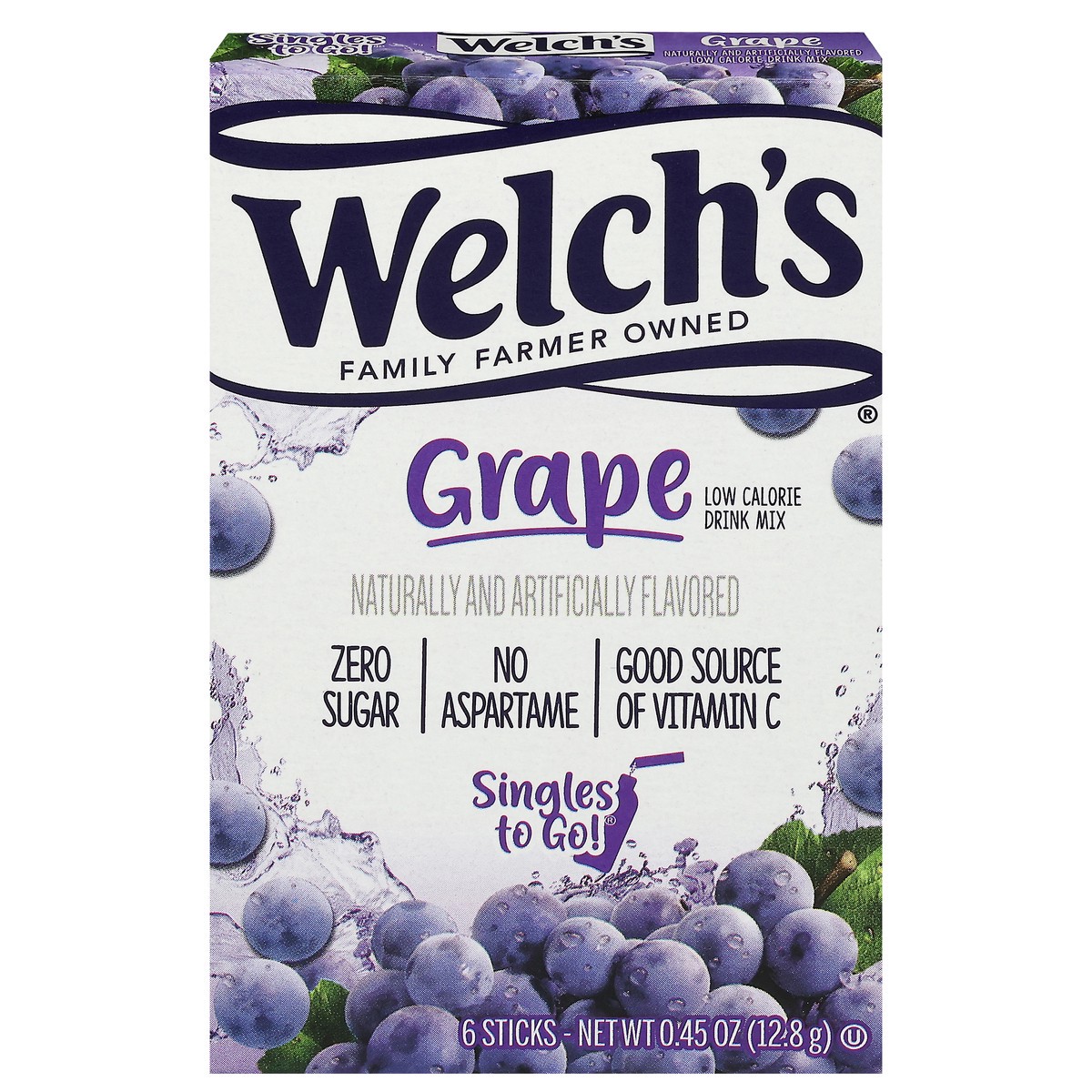 slide 1 of 5, Welch's Singles to Go! Low Calorie Grape Drink Mix 6 Sticks, 6 ct