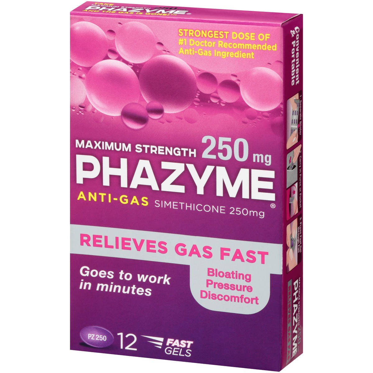 slide 8 of 10, Phazyme Maximum Strength Gas & Bloating Relief, Gas Relief Works in Minutes, 12 Fast Gels, 12 ct