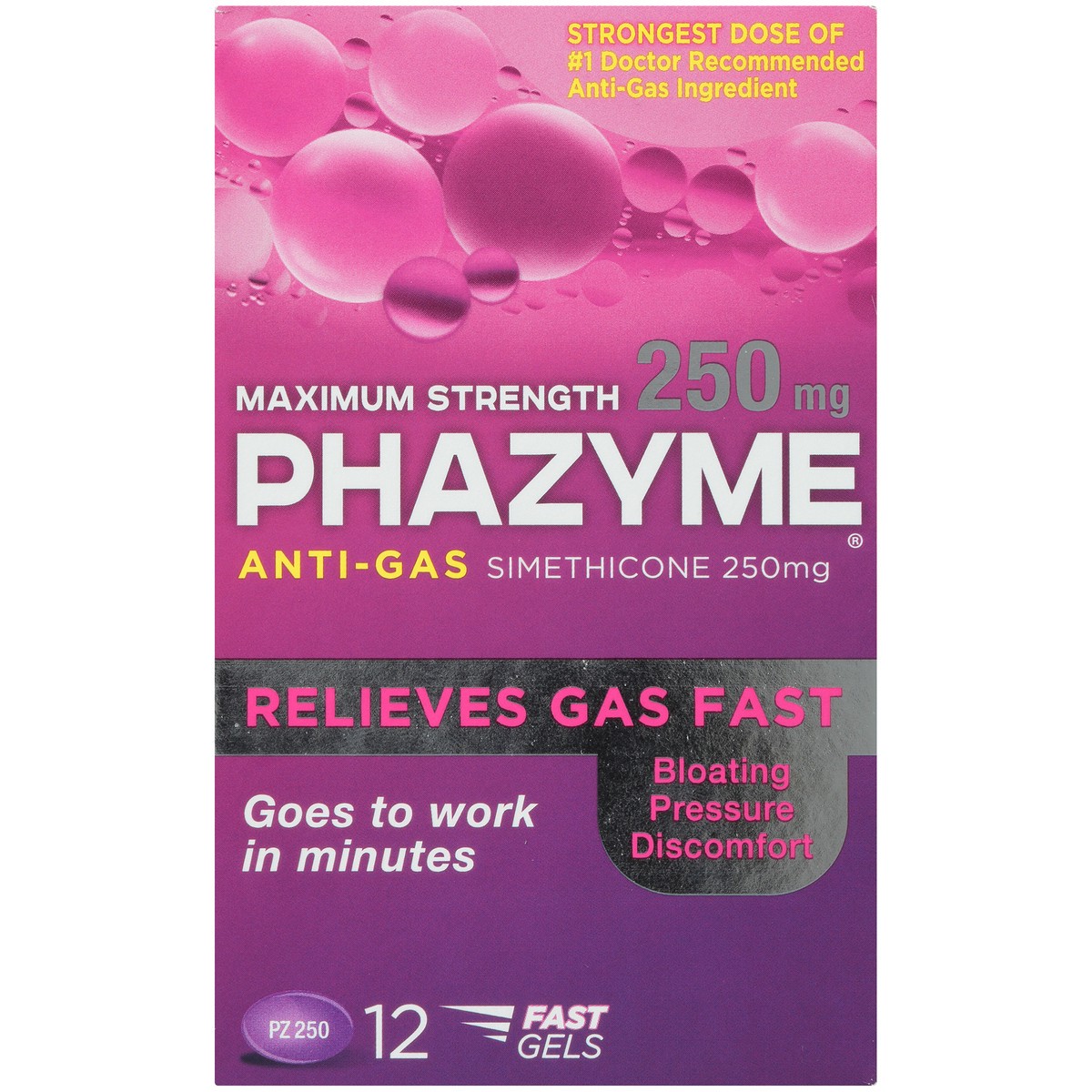 slide 9 of 10, Phazyme Maximum Strength Gas & Bloating Relief, Gas Relief Works in Minutes, 12 Fast Gels, 12 ct