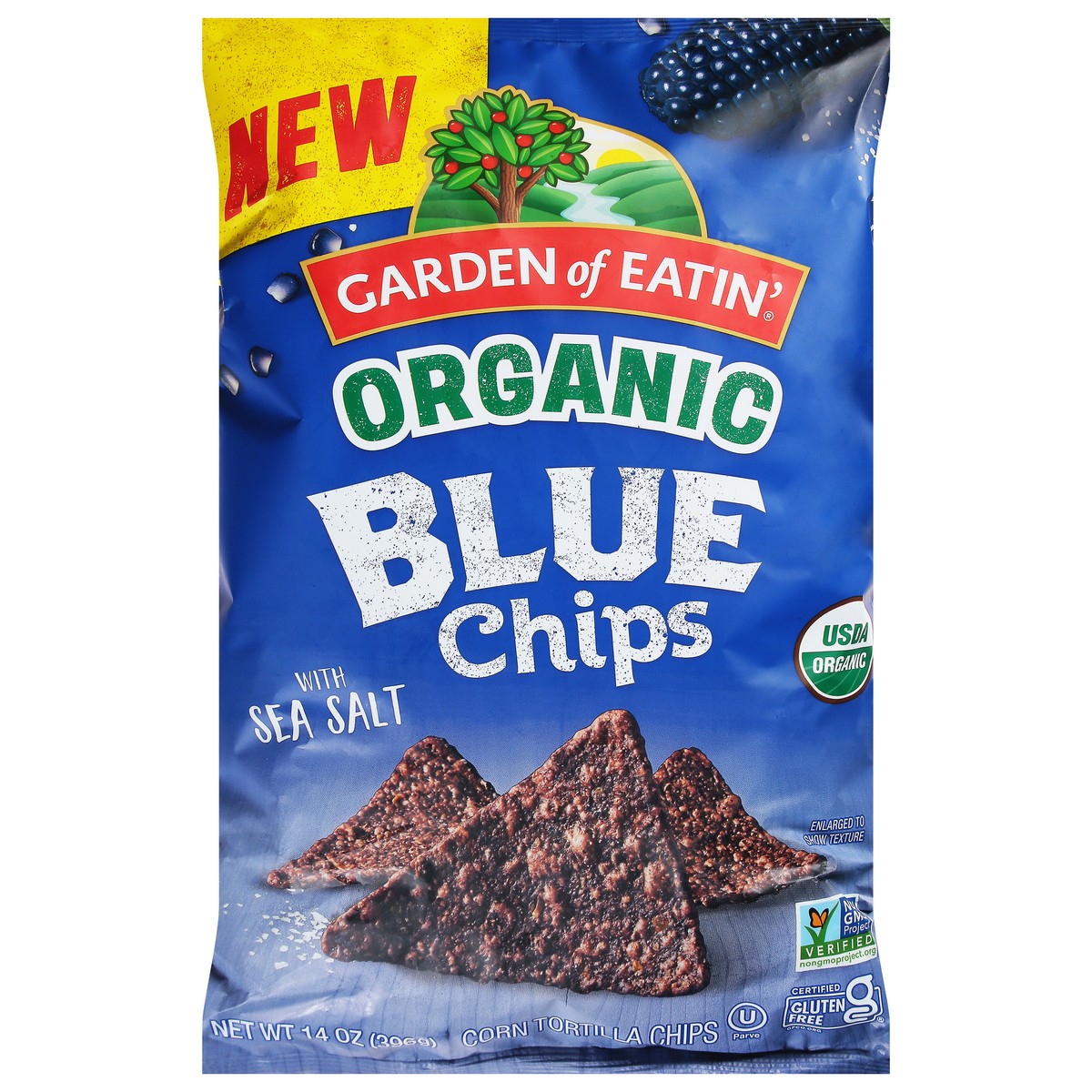 slide 1 of 13, Garden of Eatin' Organic Blue Corn Tortilla Chips with Sea Salt 14 oz, 14 oz