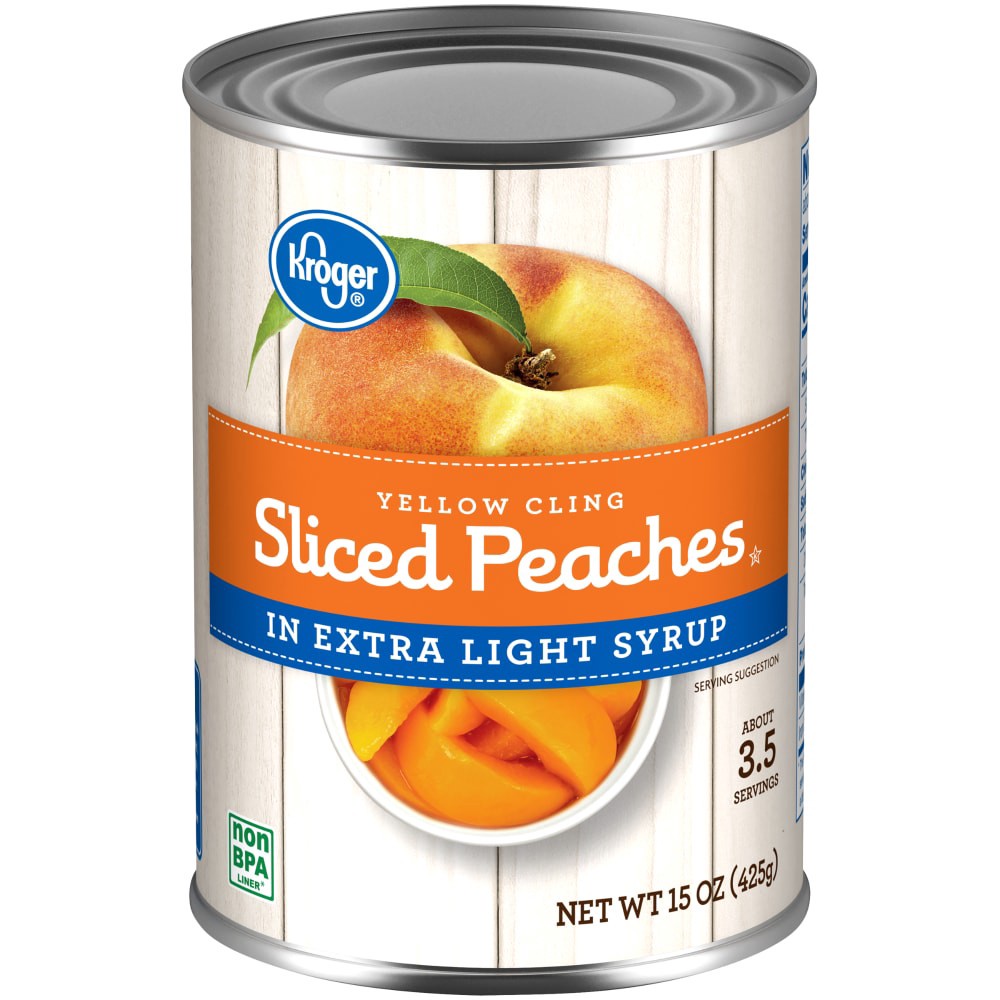 slide 1 of 3, Kroger Yellow Cling Sliced Peaches In Extra Light Syrup, 15 oz