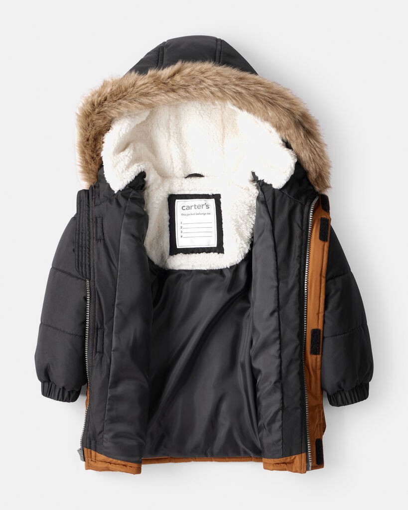 slide 3 of 5, Carter's Toddler Boy 2-Piece Color Block Hooded Snowsuit Jacket & Bib Set - Brown/Black Black 4T, 2 pc