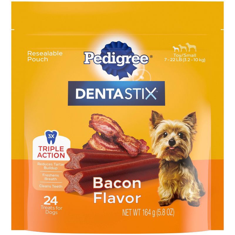 slide 1 of 10, Pedigree Dentastix Bacon Flavor Small Toy Dental Dental Dog Treats - 5.8 oz, 5.8 oz