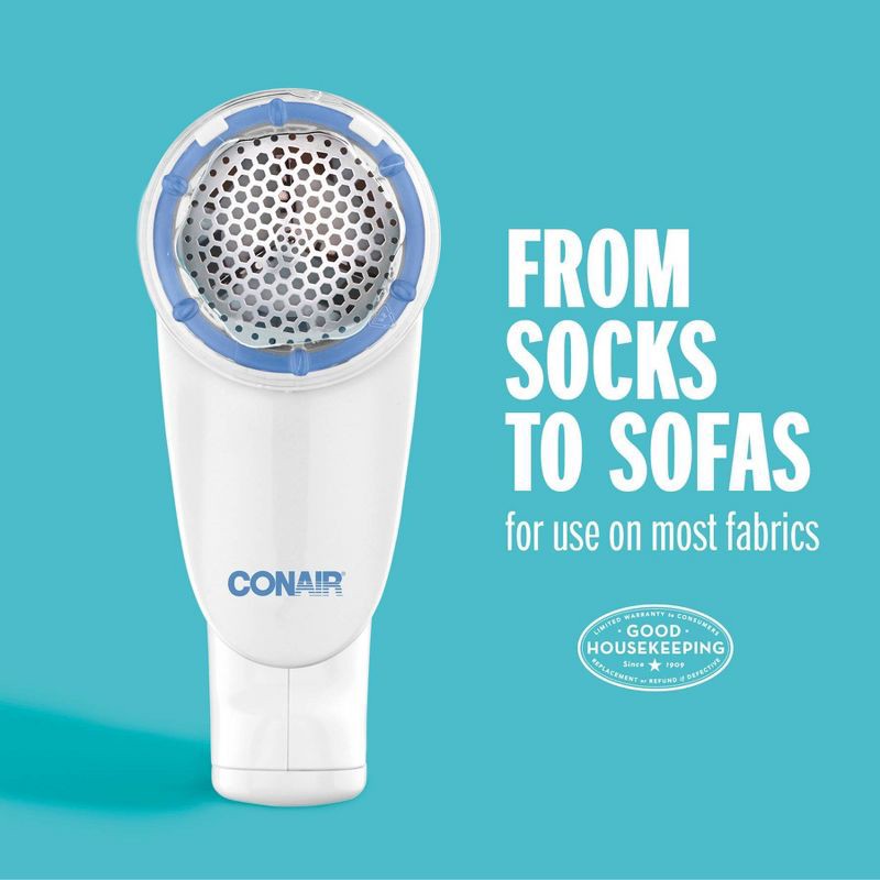 slide 6 of 9, Conair Fabric Shaver - White: Portable Lint & Sweater Shaver, Multipurpose Iron & Steamer Accessory, Battery Operated, 1 ct