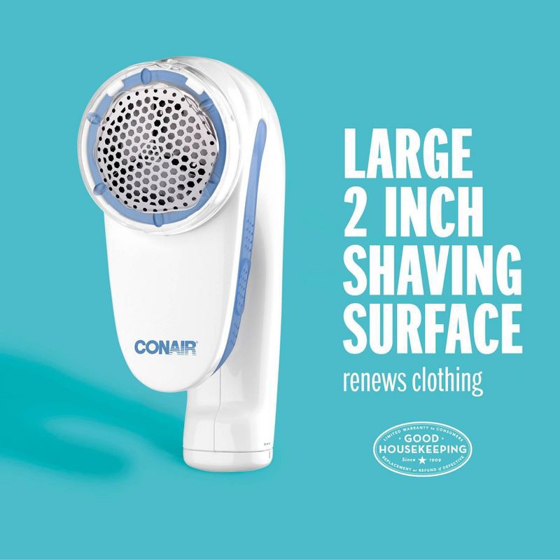 slide 8 of 9, Conair Fabric Shaver - White: Portable Lint & Sweater Shaver, Multipurpose Iron & Steamer Accessory, Battery Operated, 1 ct