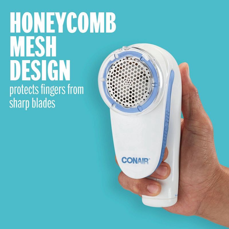 slide 9 of 9, Conair Fabric Shaver - White: Portable Lint & Sweater Shaver, Multipurpose Iron & Steamer Accessory, Battery Operated, 1 ct