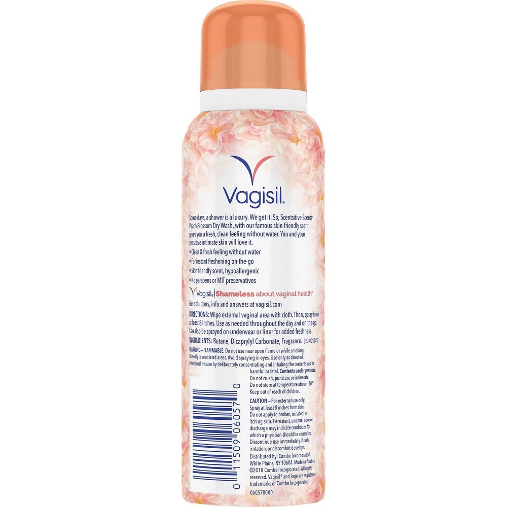slide 3 of 4, Vagisil Sensitive Scents Feminine Dry Wash Deodorant Spray - Peach Blossom, 2.6 oz
