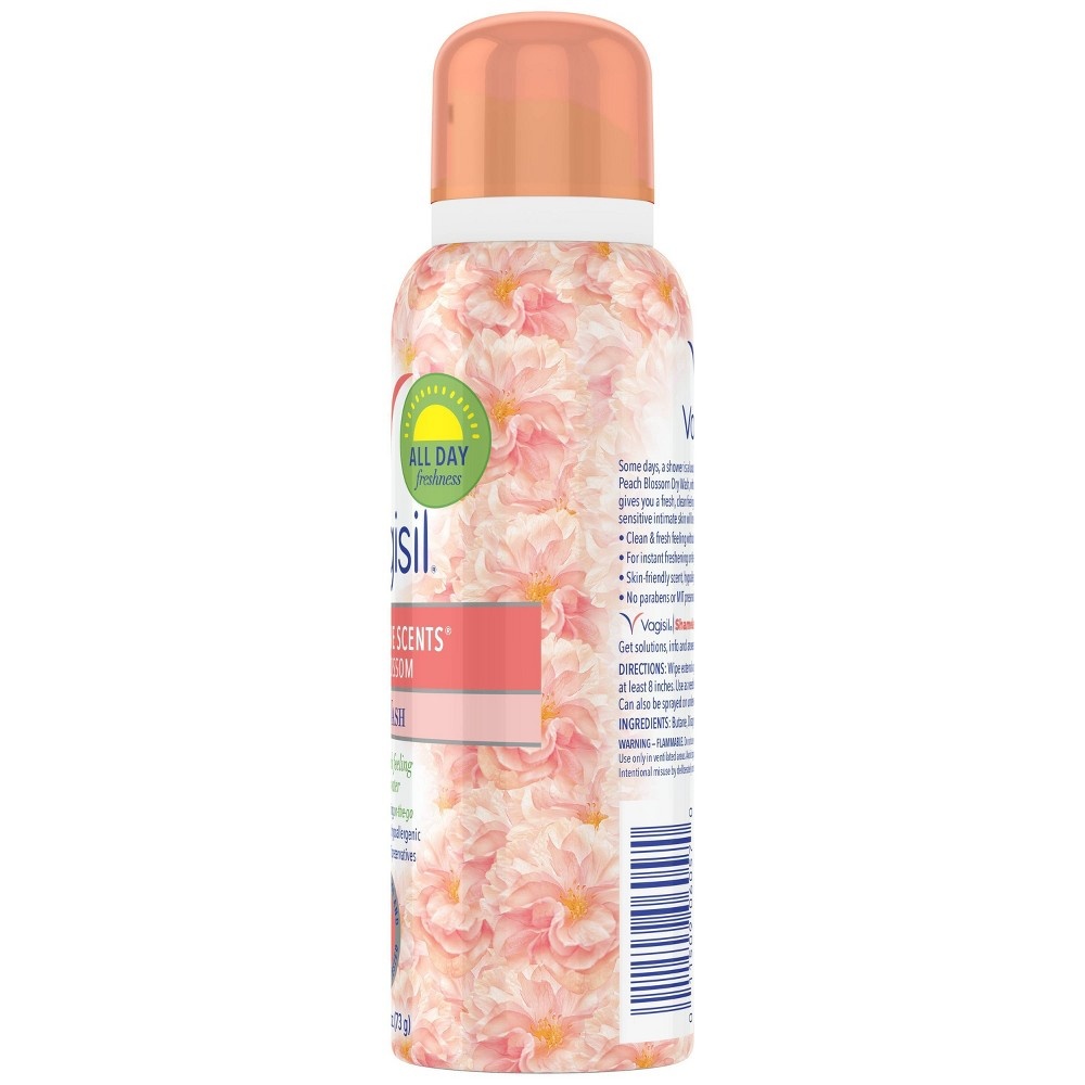 slide 4 of 4, Vagisil Sensitive Scents Feminine Dry Wash Deodorant Spray - Peach Blossom, 2.6 oz