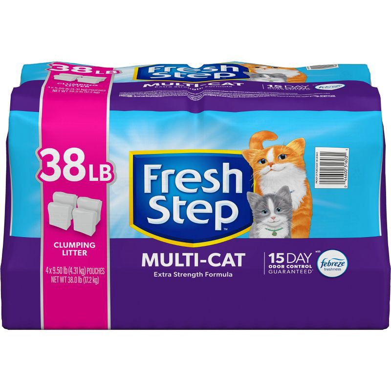 slide 2 of 16, Fresh Step Multi-Cat Scented Clumping Kitty and Cat Litter with the Power of Febreze - 38lb, 38 lb