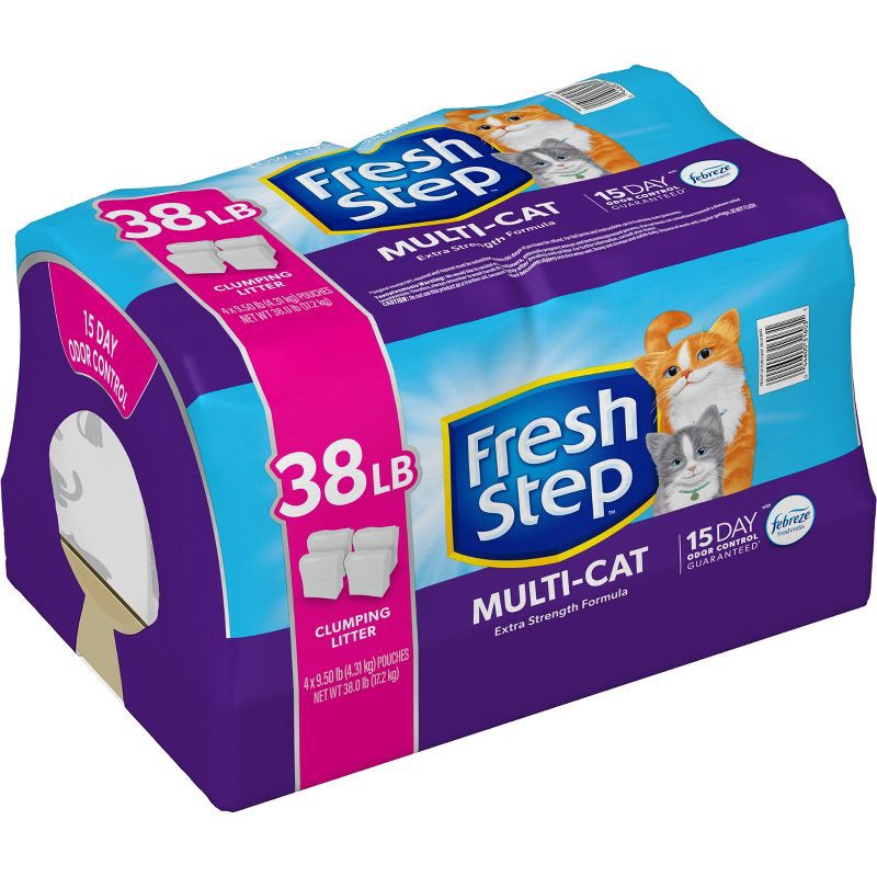 slide 14 of 16, Fresh Step Multi-Cat Scented Litter with The Power of Febreze Clumping Cat Litter - 38lb, 38 lb