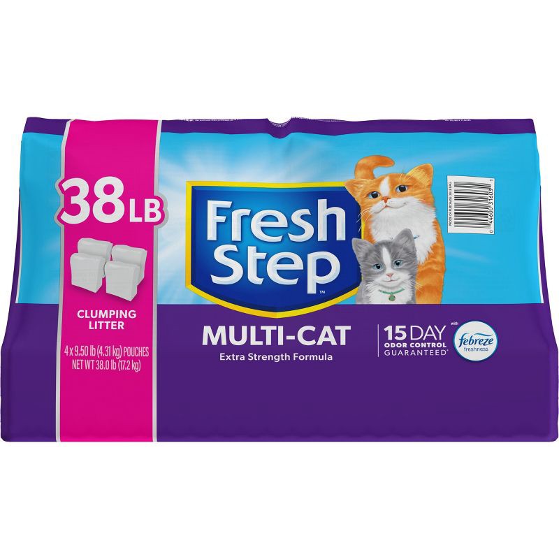 slide 15 of 16, Fresh Step Multi-Cat Scented Clumping Kitty and Cat Litter with the Power of Febreze - 38lb, 38 lb