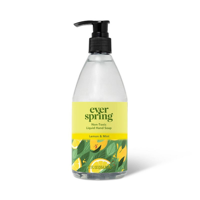 slide 1 of 4, Liquid Hand Soap - Lemon & Mint - 12 fl oz - Everspring™: Paraben-Free, Non-Toxic, Pump Bottle, Animal By-Product-Free, 12 fl oz