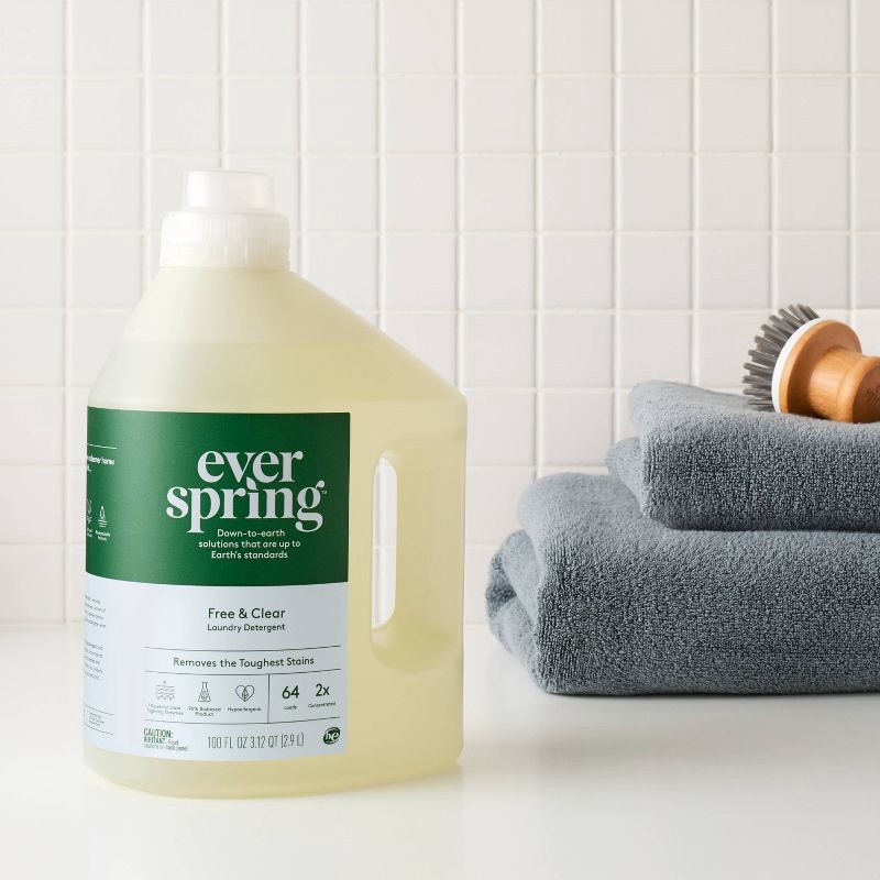 slide 2 of 4, Unscented Free & Clear Concentrated Liquid Laundry Detergent 64 Loads - 100 fl oz - Everspring™, 100 fl oz