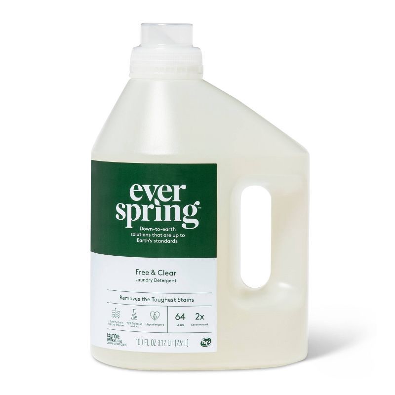 slide 1 of 4, Unscented Free & Clear Concentrated Liquid Laundry Detergent 64 Loads - 100 fl oz - Everspring™, 100 fl oz