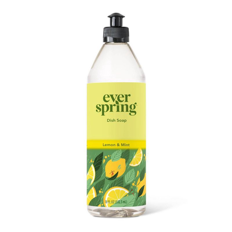 slide 1 of 4, Lemon & Mint Liquid Dish Soap - 18 fl oz - Everspring™: Paraben-Free, Phthalate-Free, Animal By-Product-Free, 18 fl oz