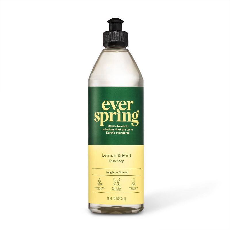 slide 1 of 3, Lemon & Mint Liquid Dish Soap - 18 fl oz - Everspring™, 18 fl oz