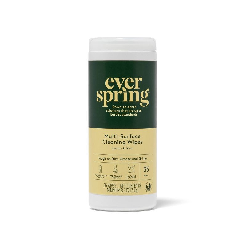 slide 1 of 4, Lemon & Mint All-Surface Cleaning Wipes - 35ct - Everspring™, 35 ct