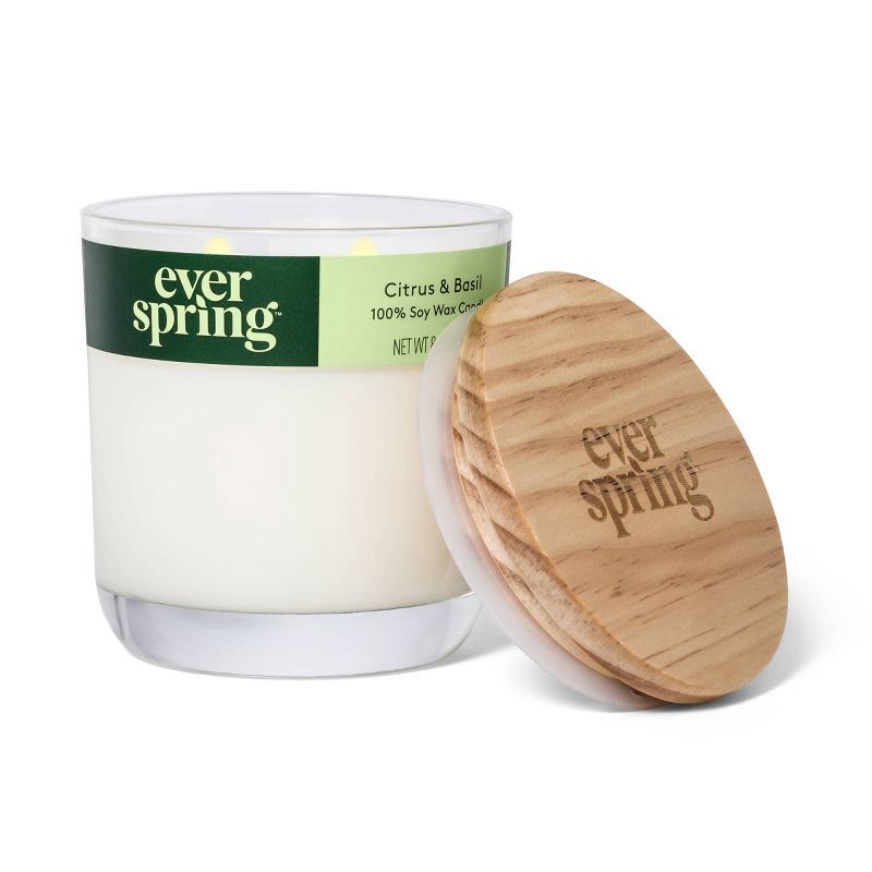 slide 2 of 4, 2-Wick Citrus & Basil 100% Soy Wax Candle - 8oz - Everspring™, 8 oz