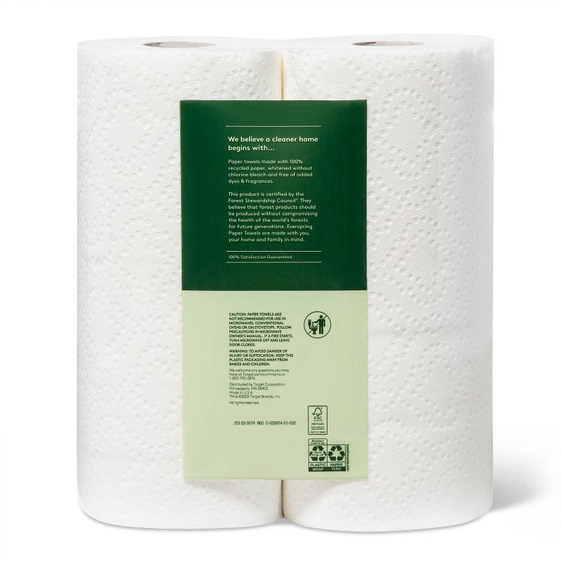 slide 3 of 3, 100% Recycled Paper Towels - 2 Rolls - Everspring™, 2 ct