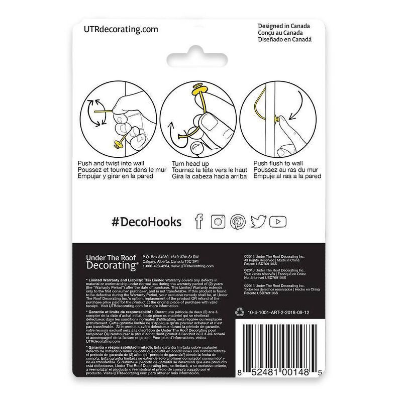 slide 2 of 8, Under the Roof Decorating 20lb Deco Hooks Clear: Steel & Plastic Picture Hangers, Drywall & Stucco Hooks, 14 Pack, 20 lb, 14 ct