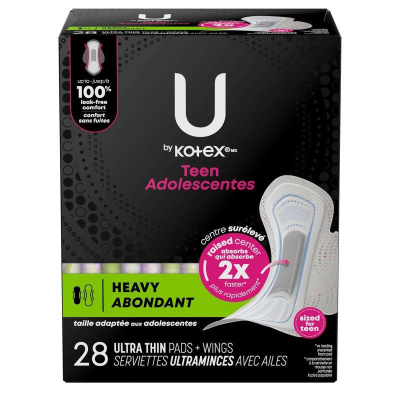 slide 2 of 10, U by Kotex Balance Sized for Teens Ultra-Thin Pads with Wings - Extra Absorbency - Unscented - 28ct, 28 ct