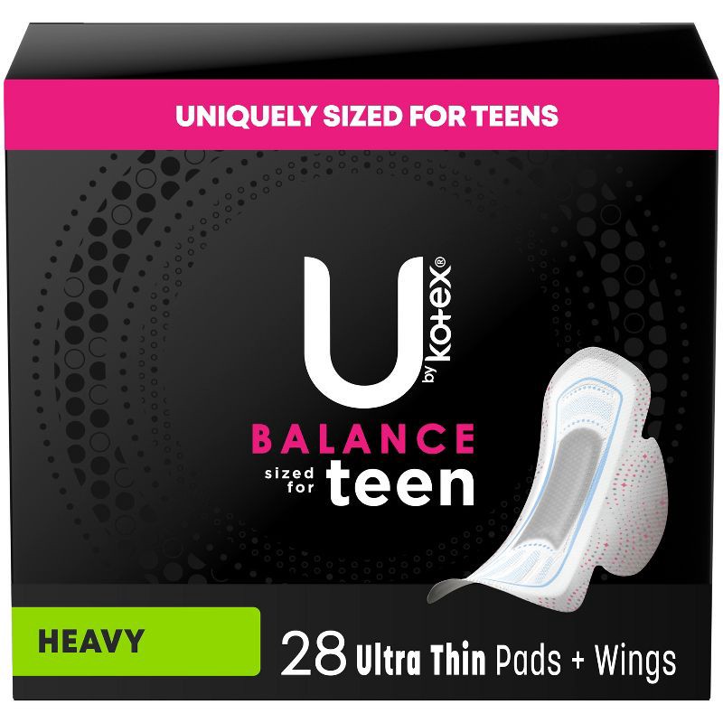 slide 1 of 10, U by Kotex Balance Sized for Teens Ultra-Thin Pads with Wings - Extra Absorbency - Unscented - 28ct, 28 ct
