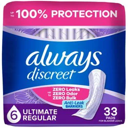 Always Discreet Extra Heavy Absorbency 6 Drop Base Pads - 33ct