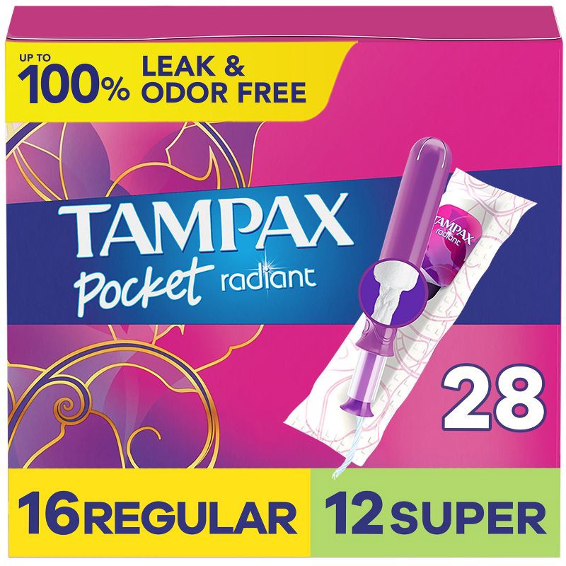 slide 1 of 9, Tampax Pocket Radiant Compact Duopack Regular/Super Absorbency Unscented Plastic Tampons - 28ct, 28 ct